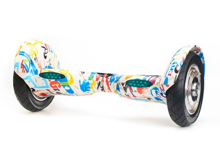 Close Up of Dual Wheel Self Balancing Electric Skateboard Smart Scooter on White Backgroundの写真素材