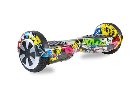 Close Up of Dual Wheel Self Balancing Electric Skateboard Smart Scooter on White Backgroundの写真素材