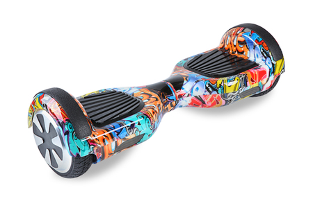 Close Up of Dual Wheel Self Balancing Electric Skateboard Smart Scooter on White Backgroundの写真素材