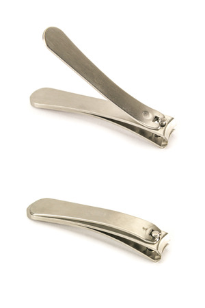 stainless steel nail clippers on white isolated  backgroundの写真素材