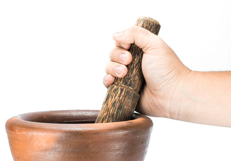 mortar and pestle in isolate (cooking equipment of Thailand)の写真素材