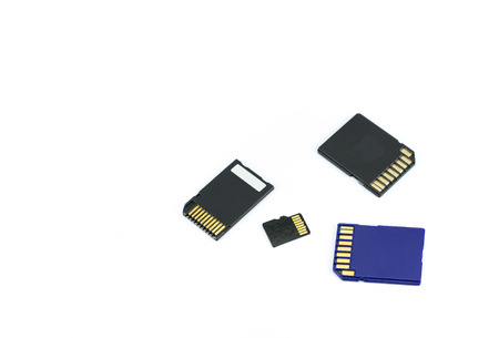 Memory stick card,SD card,Micro SD card and adapter to SD card on white isolate backgroundの写真素材