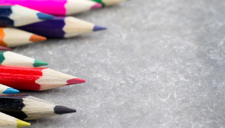 Color pencil on  table for fill text in space.の写真素材