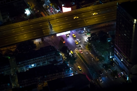 Top view of small intersection and tollway in night of Bangkok Thailand.の写真素材