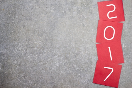 2017 happy new year paper cards note on gray tableの写真素材