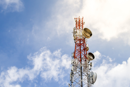 Antenna tower for communications in blue sky background.の写真素材