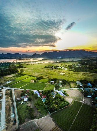 Nature landscape of the mountain river and the sky countryside.の写真素材