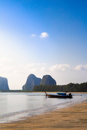 Seascape of Fishing boats of local villagers in southern, Krabi, Thailand.の写真素材