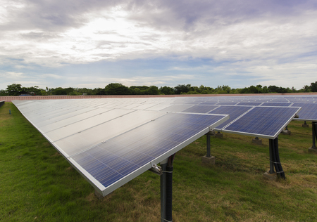 Solar panel facing up to receive sunlightの写真素材