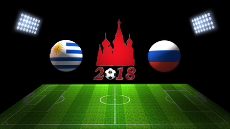 World Soccer Cup Match 2018 in Russia : Uruguay vs. Russia, in 3Dの写真素材