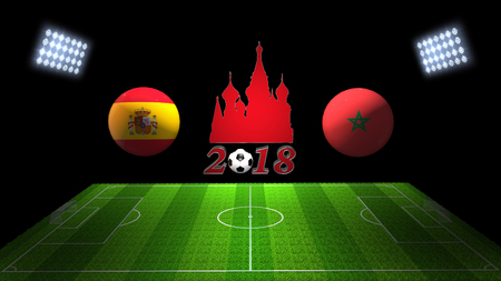 World Soccer Cup Match 2018 in Russia : Spain vs. Morocco, in 3Dの写真素材