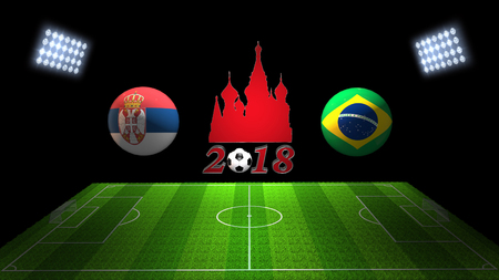 World Soccer Cup Match 2018 in Russia : Serbia vs. Brazil, in 3Dの写真素材