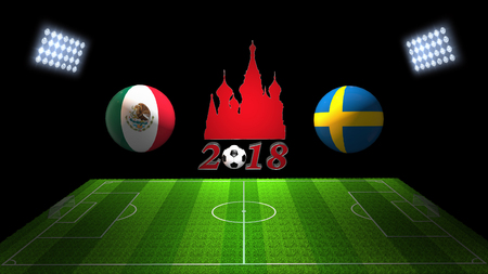 World Soccer Cup Match 2018 in Russia : Mexico vs. Sweden, in 3Dの写真素材