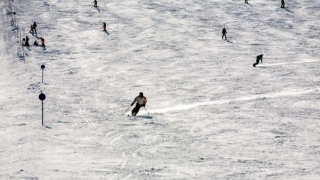 Stubai, Austria - November 2, 2011: Snowboarders and skiers riding on the slopes of the Stubaier Gletscher, Alps ski resort in Austria.のeditorial素材
