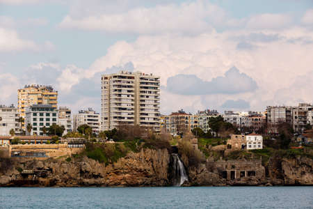 Antalya, Turkey - February 22, 2019: View of coastline with Duden waterfall in Antalya, Turkey.のeditorial素材