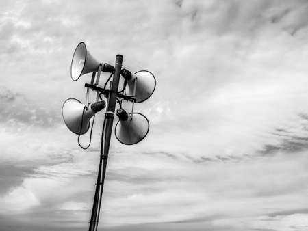 Loud Speaker on Tel Aviv beach for receiving for information news and warnings. Israelの写真素材