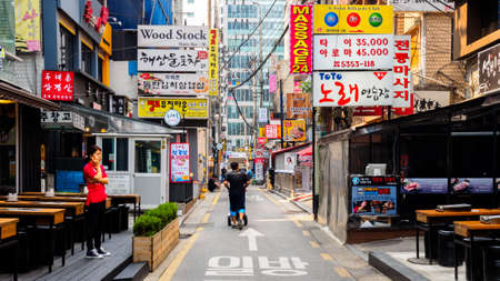 Seoul, South Korea - June 16, 2017: People walking down the street in Seoul downtownのeditorial素材