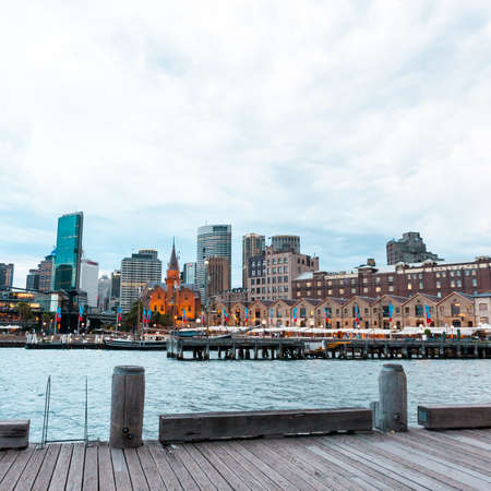Sydney, Australia - January 11, 2009: Sydney Promenade and skyscrapers on the evening.のeditorial素材