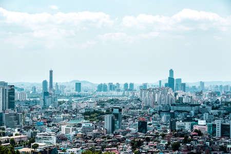 Seoul, South Korea - June 3, 2017: View of Seoul from the Ansan Mountain, South Korea.のeditorial素材