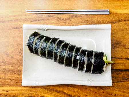 Kimbap (Gimbap) on the table, the most popular Korean food. Seoul, South Koreaの写真素材