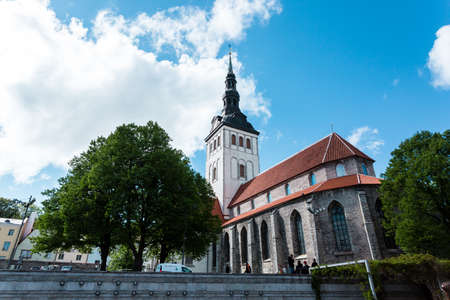 Tallinn, Estonia - May 25, 2019: People walking in the Old town in Tallinn.のeditorial素材