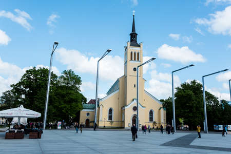 Tallinn, Estonia - May 25, 2019: People walking on central streets in Old town in Tallinnのeditorial素材