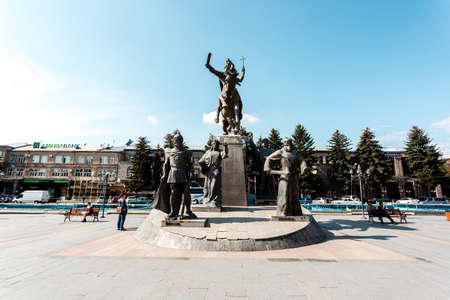 Gyumri, Armenia - October 12, 2018: People walking in the square in Gyumri downtown, Armeniaのeditorial素材
