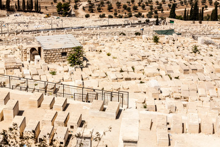 Jerusalem, Israel - September 11, 2011: View of ancient Jewish cemetery from the Mount of Olives, Israelのeditorial素材