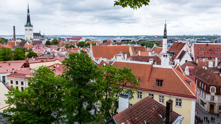 Tallinn, Estonia - May 25, 2019: View of Old town Tallinn in overcast weather. Tallinn, Estonia, Europeのeditorial素材