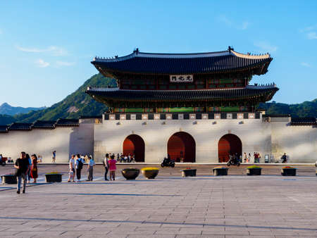 Seoul, South Korea - June 10, 2017 : People near the gate of Gyeongbokgung Palace.のeditorial素材