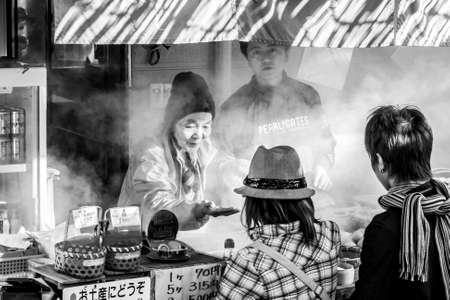 Beppu, Japan - December 29, 2009: Fast Food Street Vendor selling boiled eggs popular fast food in Beppu.のeditorial素材