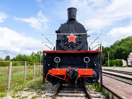 Close up image of locomotive from an old fashioned steam trainの写真素材