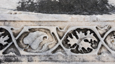 Fragment of gray marble background with pattern in the Ancient city of Perge near Antalya, Turkeyの写真素材