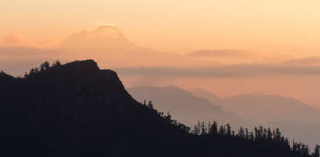 Sunrise in the mountains, beautiful mountain backgroundの写真素材
