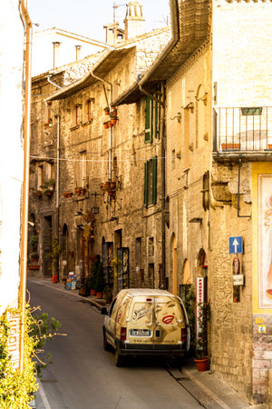 Fiesole, Italy - March 16, 2012: Funny car on the narrow street in small town Fiesole.のeditorial素材
