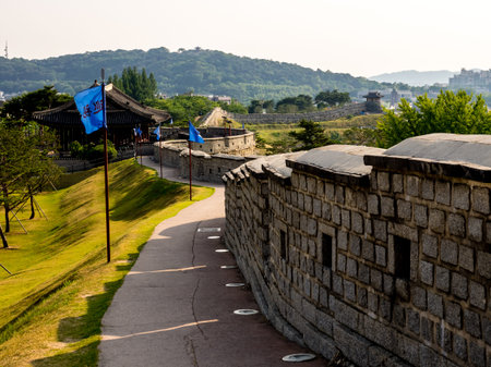 Suwon, South Korea - June 19, 2017: Hwaseong Fortress (Seojangdae) or Suwon Hwaseong is a fortification surrounding the center of Suwon.のeditorial素材