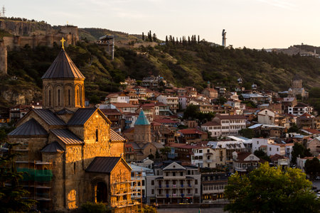 Tbilisi, Georgia - June 14, 2016: Beautiful view of old Tbilisi at sunset, Georgia, Europeのeditorial素材