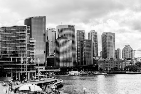 Sydney, Australia - January 12, 2009: View of Sydney Promenade with walking people.のeditorial素材