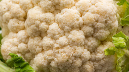 Fresh ripe organic cauliflowers, macro image, healthy vegan food.