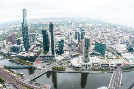 Melbourne, Australia - January 7, 2009: Aerial view of Melbourne taken from the Rialto tower. Fisheye imageのeditorial素材