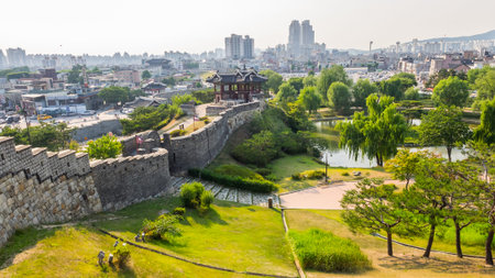 Suwon, South Korea - June 19, 2017: Hwaseong Fortress or Suwon Hwaseong is a fortification...