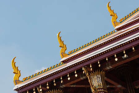 Fragment of the wooden roof with patterns of Grand Palace, Bangkok, Thailandの写真素材