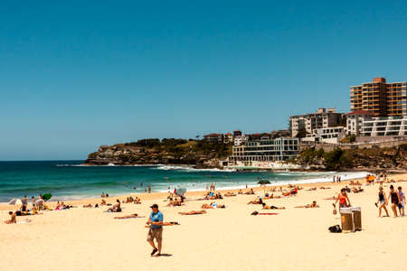 Sydney, Australia - January 13, 2009: People are relaxing on the Bondi Beach, Australia. Bondi Beach is one of the most famous places for surfing and resting in Australia.のeditorial素材