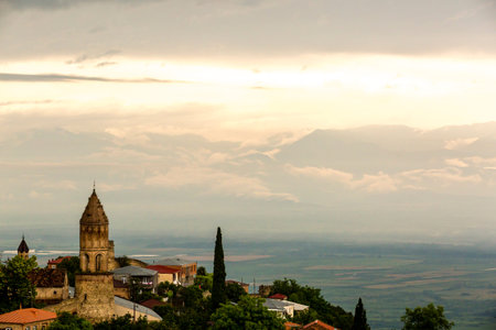 Small town Sighnaghi (Signagi) in Georgia at sunsetのeditorial素材