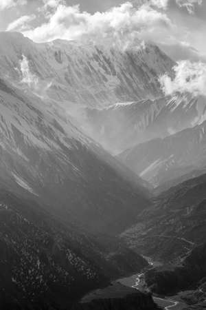 Marsyangdi river valley. Himalayas, Annapurna Conservation Area. Mountain river in Nepal.の写真素材