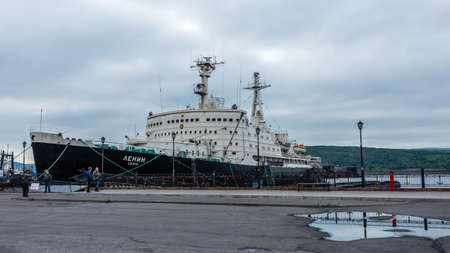 Murmansk, Russia - July 24, 2017: The world first nuclear icebreaker Lenin moored at the pier in Murmanskのeditorial素材