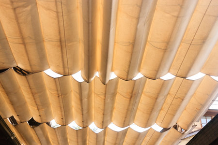 Close up image of canvas roof on the asian street, Japan, Miyajima
