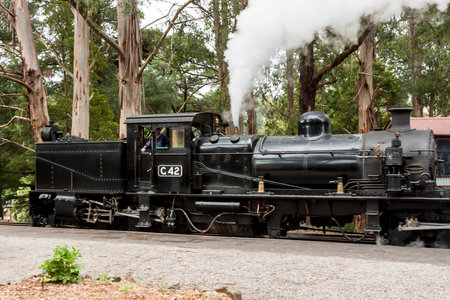Melbourne, Australia - January 7, 2009: Puffing Billy steam train. Historical narrow railway in the...