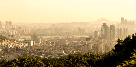 Beautiful view of Seoul from the Asan Mountain at sunrise, South Koreaの写真素材