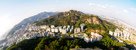 Fish-eye view of Seoul from the Ansan Mountain, South Korea